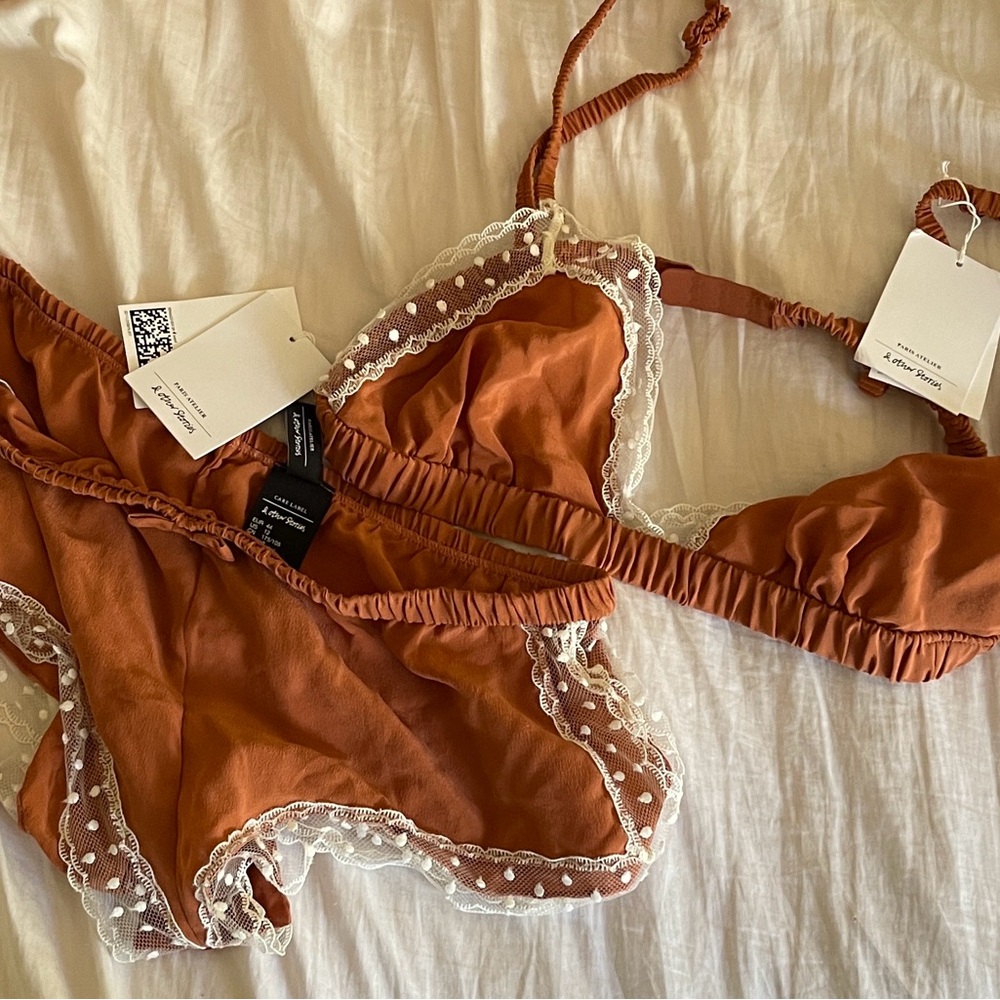 NWT & Other Stories Rust Lace Trim Lingerie Set